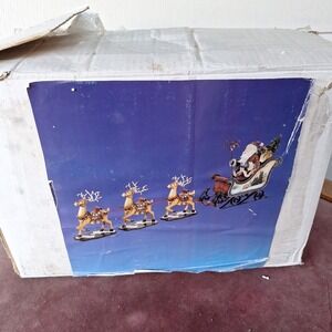 Santa sleigh w/Reindeer Kurt S Adler  metal with cast Santa metal staff scarf